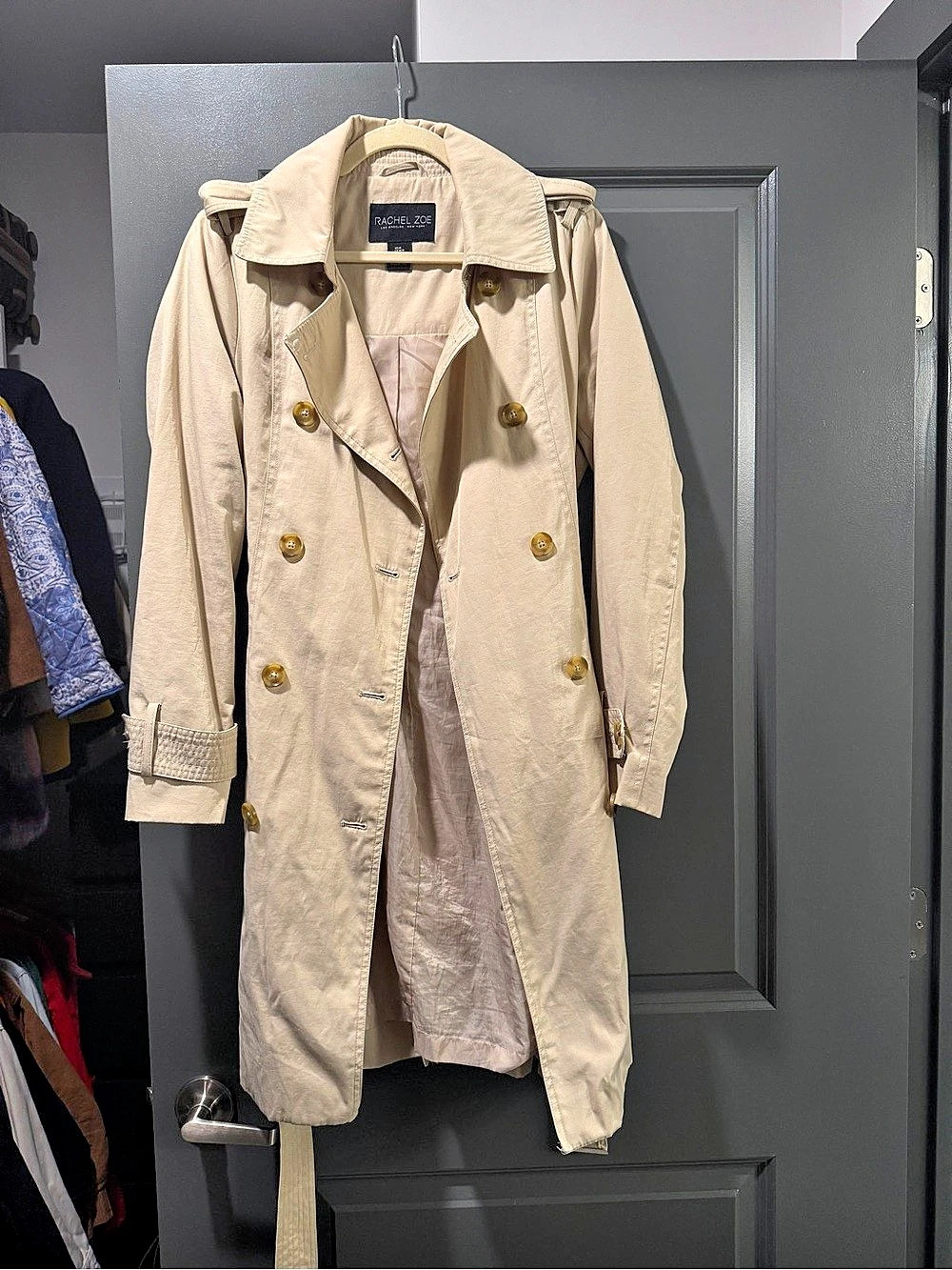 Rachel Zoe Double-Breasted Trench Coat in Beige Size Medium